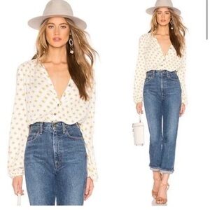 Free People Willow Bodysuit Yellow and White